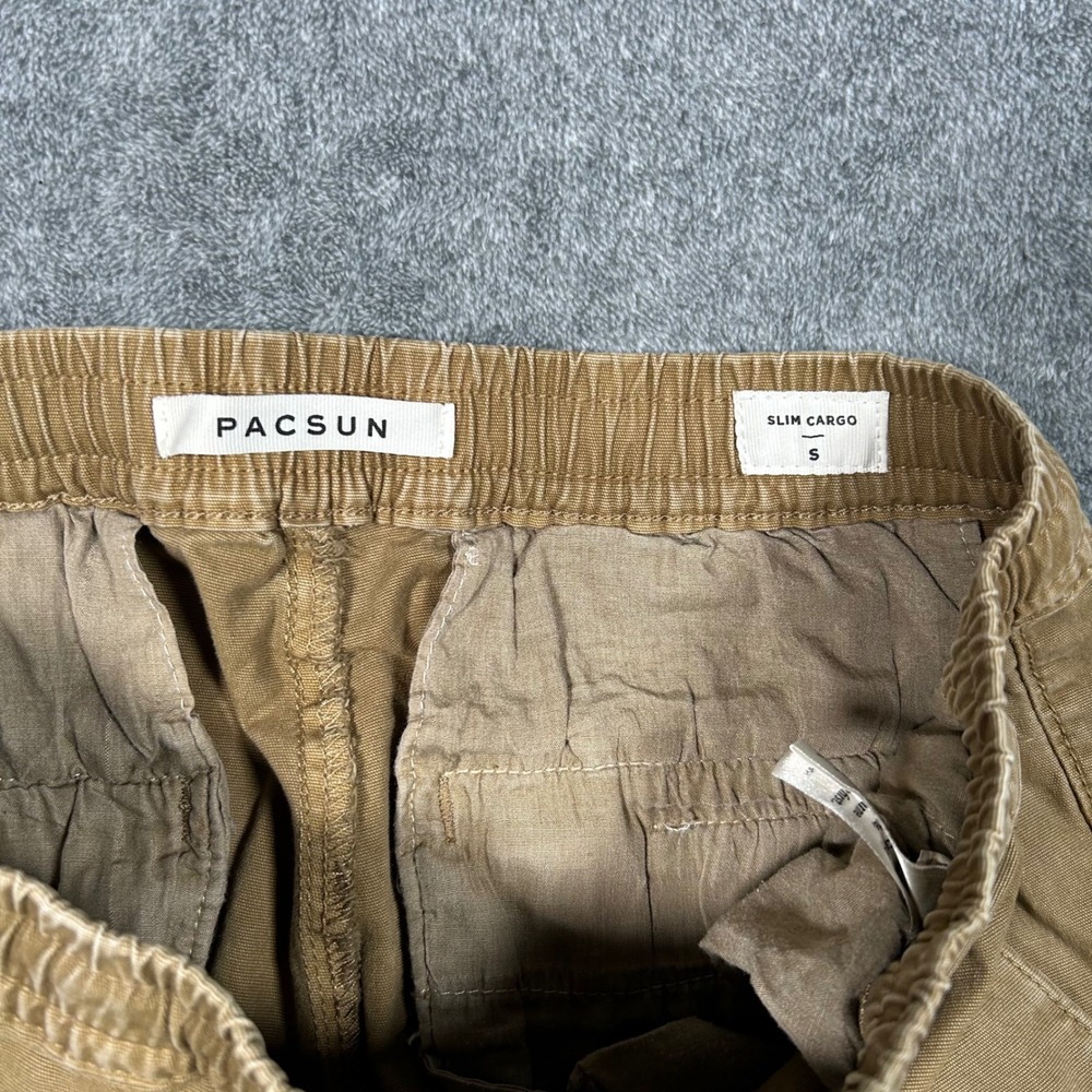 PacSun Slim Cargo Pants Mens Small Dark Tan Brown Elastic Waist - Picture 9 of 13